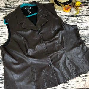 Maggie Barnes Brown Faux Leather Vest, 3X